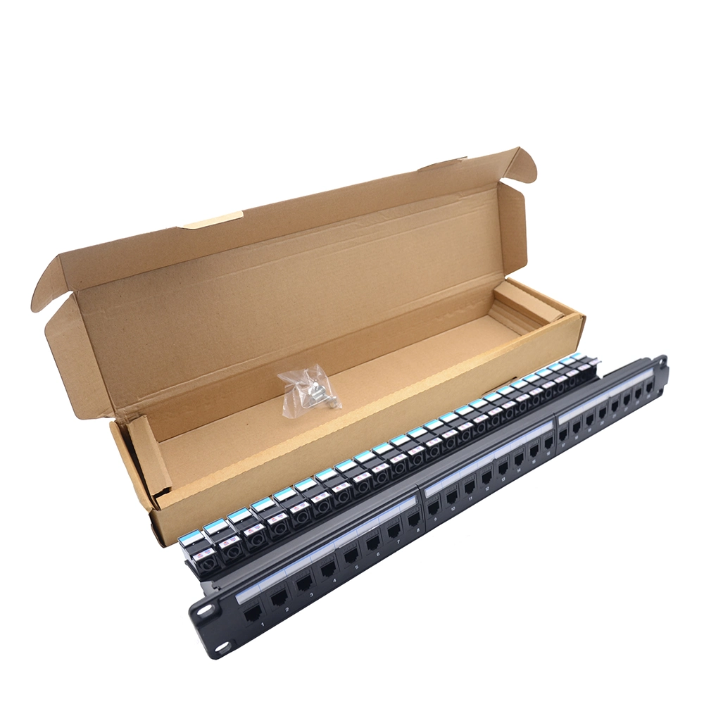 0.5u 19 Inch 24 Port CAT6/6A/Cat. 5e UTP Patch Panel 50u′ ′ Golden Plated with Back Bar